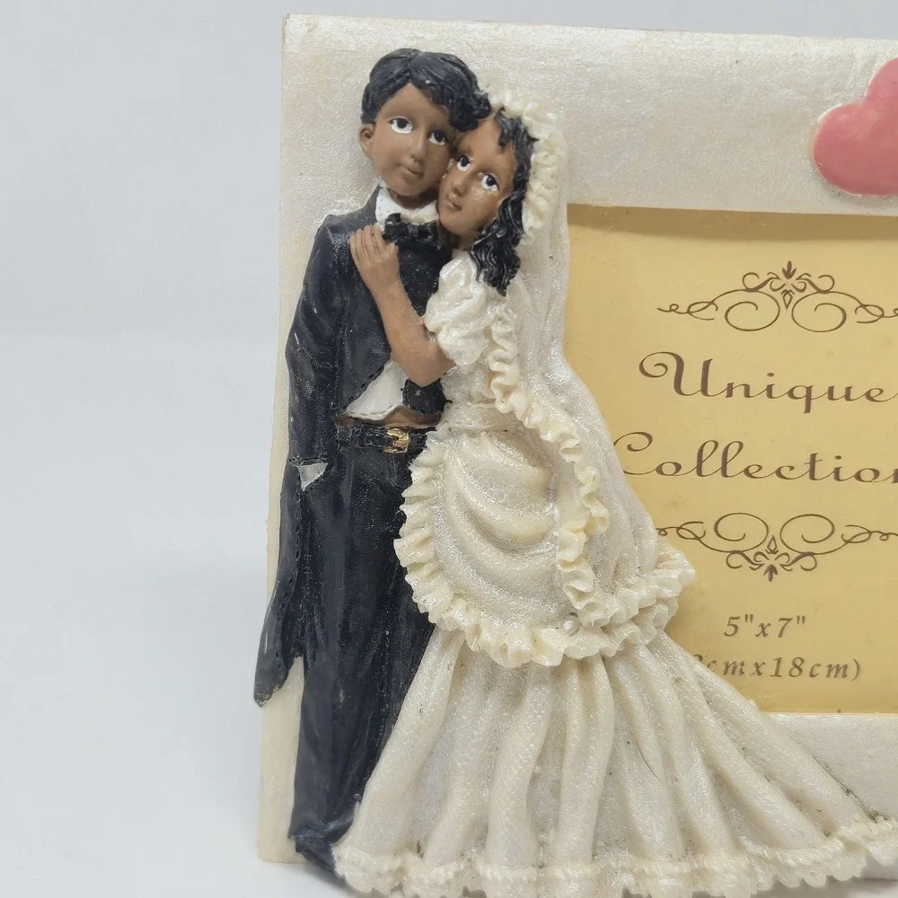 African American Bride Groom Picture Frame 5x7 Vintage Resin Wedding Decor 3D